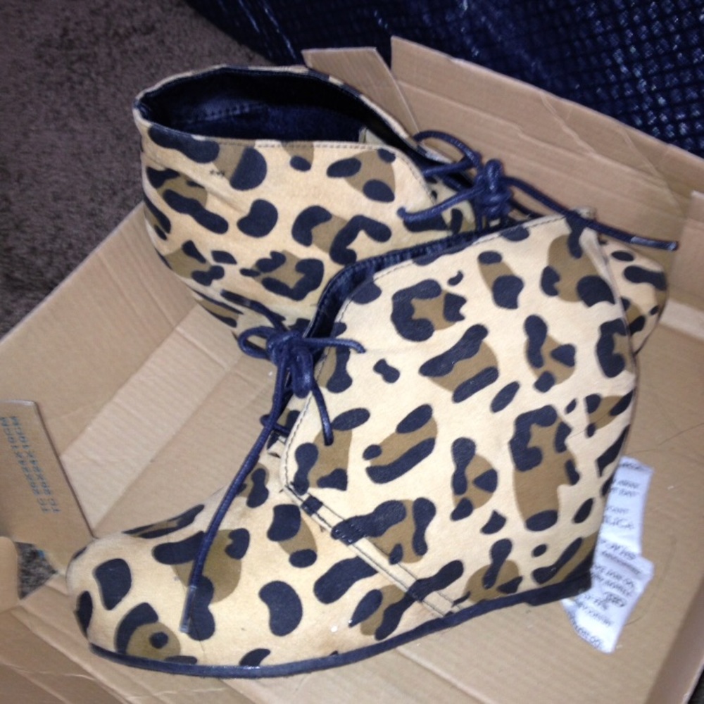 Leopard print bootie wedges